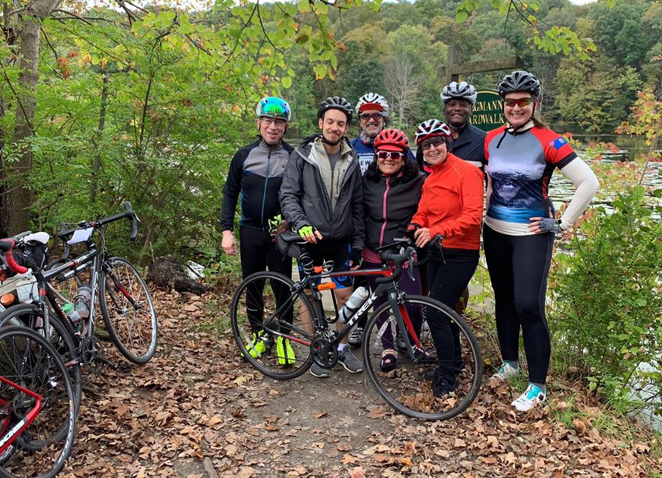 A group of riders during a fall foliage ride